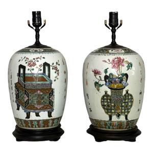 Pair of Antique Chinese Famille Rose Ginger Jar Lamps, Circa 1900