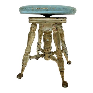 Blue Antique Piano Stool For Sale