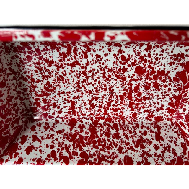 Vintage Red & White Splatter Enamelware Loaf Pan For Sale - Image 10 of 14