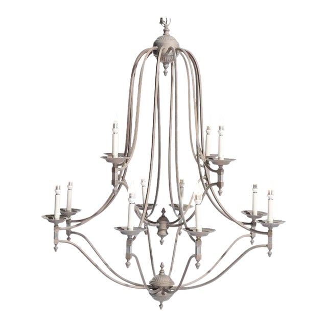 Oversized 12-Arm Iron Chandelier, 20th C For Sale