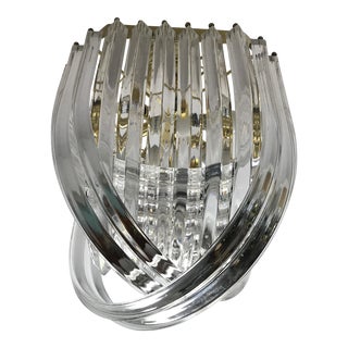 1970s Vintage Hollywood Regency Brass Gold Lucite Ribbon Loop Chandelier Carlo Nason Style For Sale