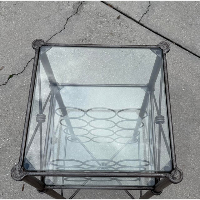 Vintage Giacometti-Style Iron Wine Rack With Glass Shelves For Sale In Naples, FL - Image 6 of 8