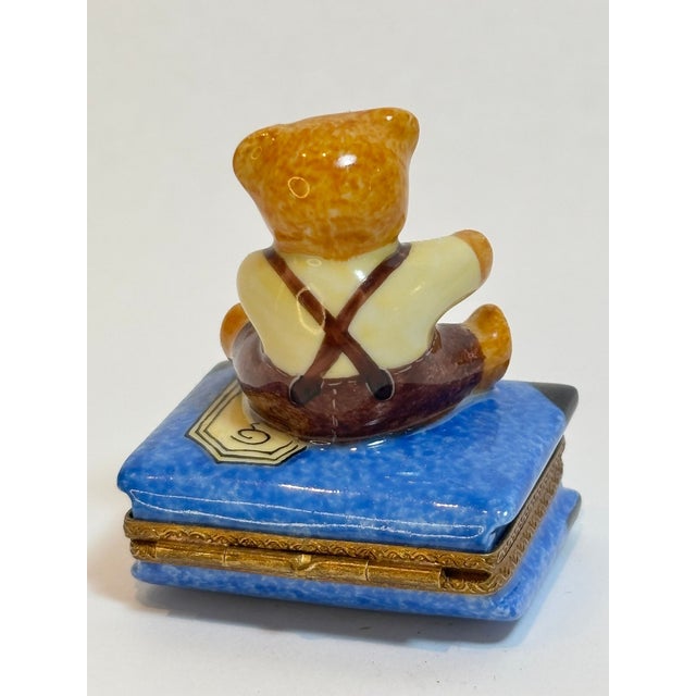Late 20th Century Limoges Porcelain Box With Teddy Bear on Book Hand-Painted France For Sale - Image 5 of 12