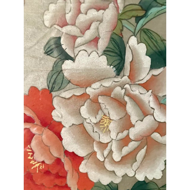 Late 20th Century Original Chinoiserie Asian Framed Floral Painting For Sale - Image 4 of 11