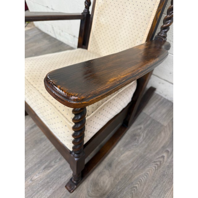 Vintage Jacobean Revival or Tudor Style Barley Twist Oak Armchair and Rocker Set For Sale - Image 14 of 17