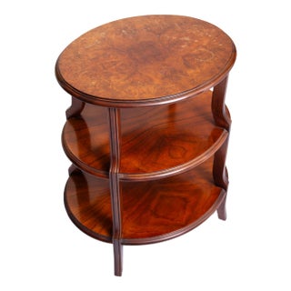 Late 20th Century Baker Furniture Burled Walnut Three Tiered Side Table For Sale