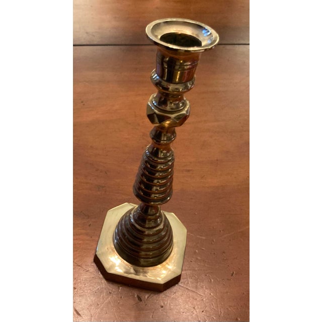 Antique Victorian Beehive Turned Solid Brass Single Candlestick For Sale In Dallas - Image 6 of 12