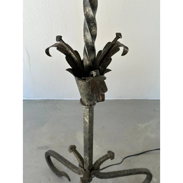 Silver Spanish Silvered Iron Floor Lamp With Twisted Stem and Tripod Base, 1950s For Sale - Image 8 of 12