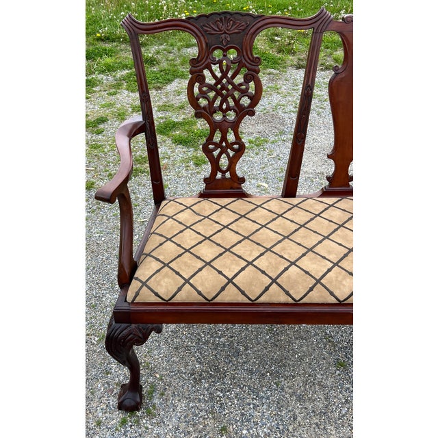 Chippendale Vintage 1940’s Mahogany Chippendale Settee For Sale - Image 3 of 9