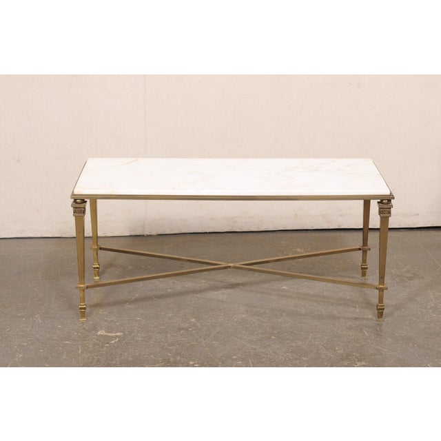 Mid 20th Century French White Marble & Brass Coffee Table For Sale - Image 9 of 12