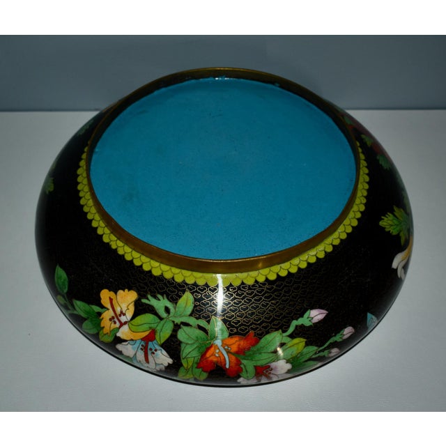 Antique Large Cloisonne Bowl W/Carved Wood Base For Sale - Image 11 of 13