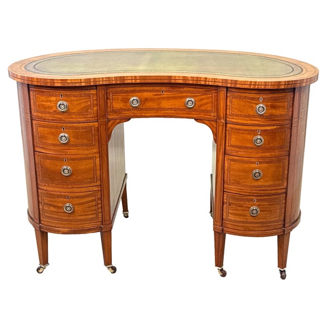19th Century Satinwood Kidney-Shaped Desk, 1890 For Sale - Image 10 of 11