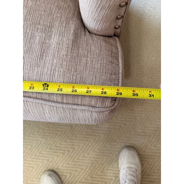 Light Gray Custom Wing Back Chairs With Nail Head Trim by Sam Moore For Sale - Image 8 of 15