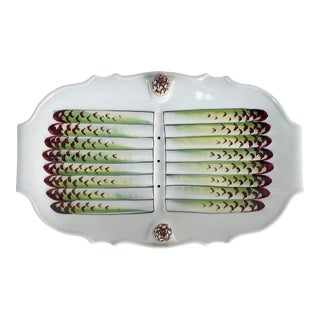 Vintage French Porcelain Asparagus Tray, Removable Cork Acorns for Draining For Sale