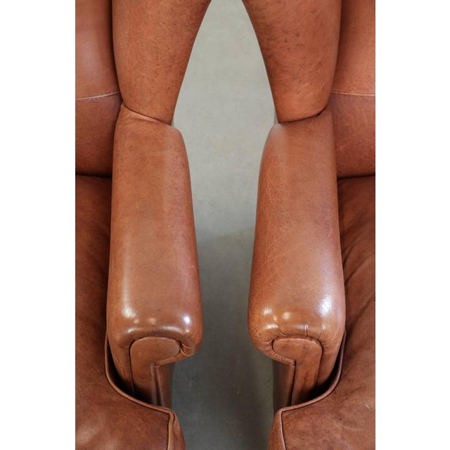 Brown English-Style Cowhide Wing Armchairs, Set of 2 For Sale - Image 8 of 14