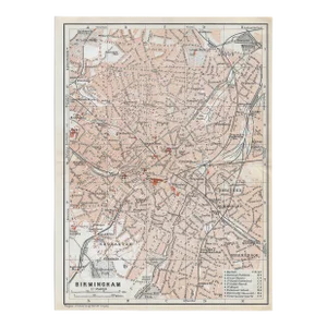 Antique Map of Birmingham England