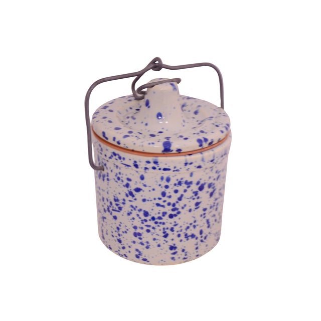 Farmhouse Blue Spatter Glaze 6" Crock For Sale - Image 3 of 6