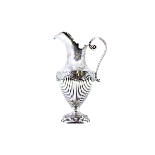 Water Jug in Fluted Silver with Engravings and Scrolls Handle For Sale - Image 9 of 9