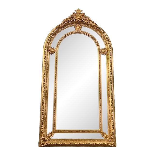Late20C French Louis XVI Gold Beech Floor Mirror 1pc Antique Style For Sale