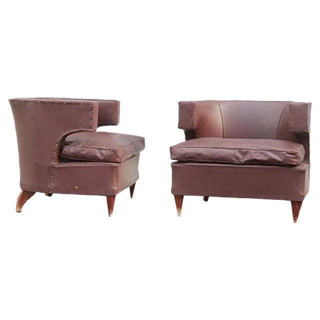 Set of Italian Armchairs with Wooden Feet, 1930s For Sale