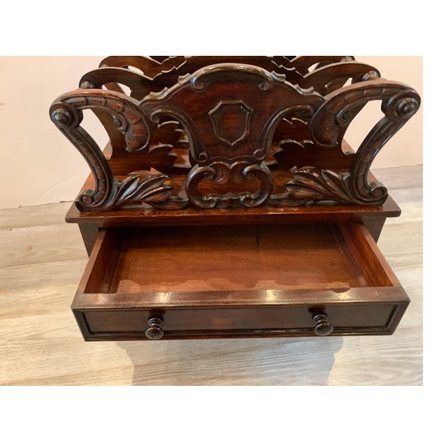 Early Victorian Solid Rosewood Three-Section Canterbury with Drawer and Casters For Sale - Image 13 of 18