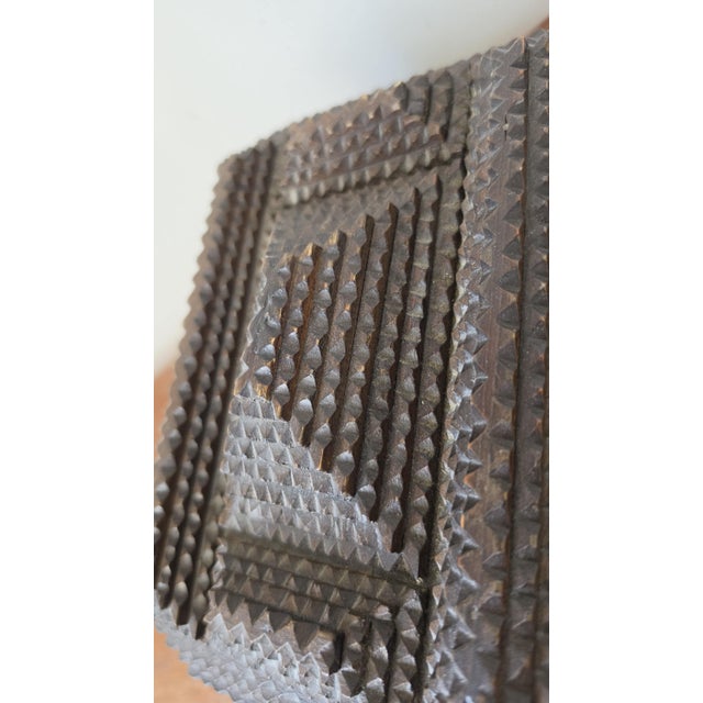 Antique Tramp Art Box, Hand Carved Wooden Keepsake Box, Chip Carved Folk Art Jewelry Box, Primitive Storage Casket, Black Forest Style Decor For Sale - Image 6 of 12