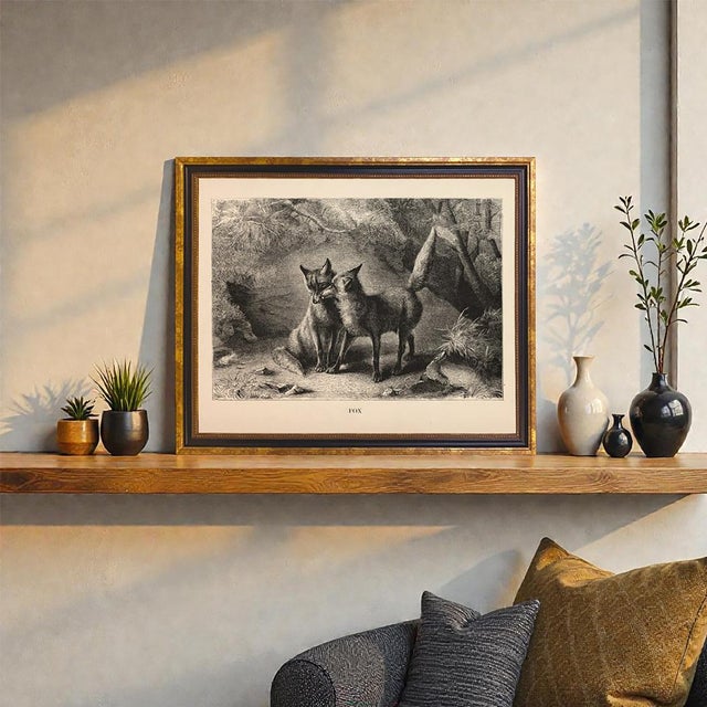 Vintage Fox Engraving Framed Print, 11x14", Black and Gold Frame For Sale - Image 4 of 4