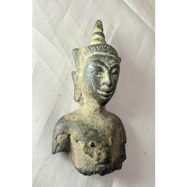 Figurative Rare Antique 17th Century Handmade Bronze Thailand Buddha Bust Statue Fragment For Sale - Image 3 of 11