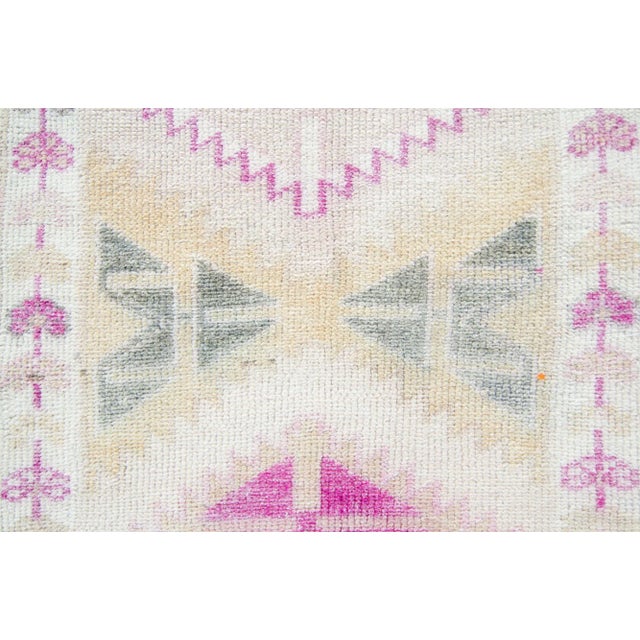 Textile Vintage 1940s Pink Beige Kurdish Geometric Wool Faded Runner - 10’10” X 2’ 7.5” For Sale - Image 7 of 11