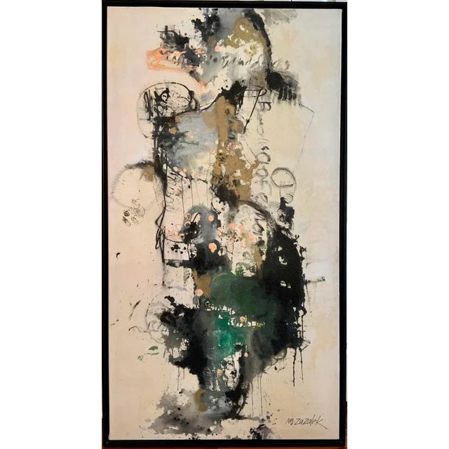 Mid-Century Modern "Wildhorse" — Large Vertical Abstract Painting in Black & Gold, Framed, 28" X 58" For Sale - Image 3 of 9