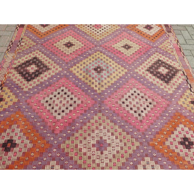 Mid-Century Modern 60s Pink Colored Large Turkish Jijim Kilim Rug For Sale - Image 3 of 11
