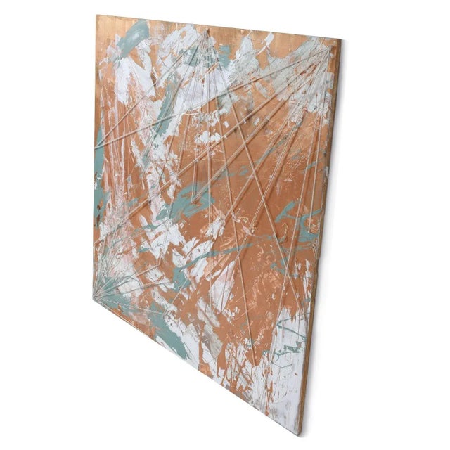 2010s Emily Tan Copper and Sage Green Abstract Expressionist Painting With Stringpa For Sale - Image 5 of 9