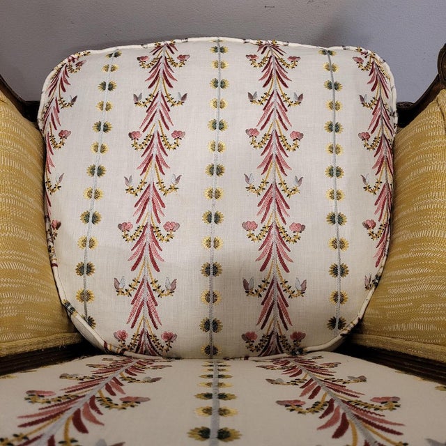 Napoleon III Wooden Corbeille Armchair with Pierre Frey Upholstery, France, 1820s For Sale - Image 16 of 18