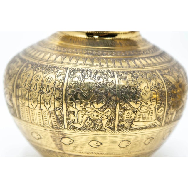 Vintage Engraved Brass Lota Vessel From India 1950s Set of 4 For Sale - Image 10 of 12