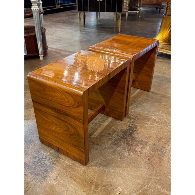 Pair of Italian walnut Art Deco design side tables. Italian Art Deco furniture from the 1930s–1940s is known for its warm...