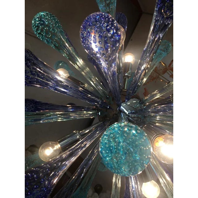 Murano Glass Sputnik Chandelier with Blue Air Drops and Kromo Metal Frame from Simoeng For Sale - Image 9 of 13