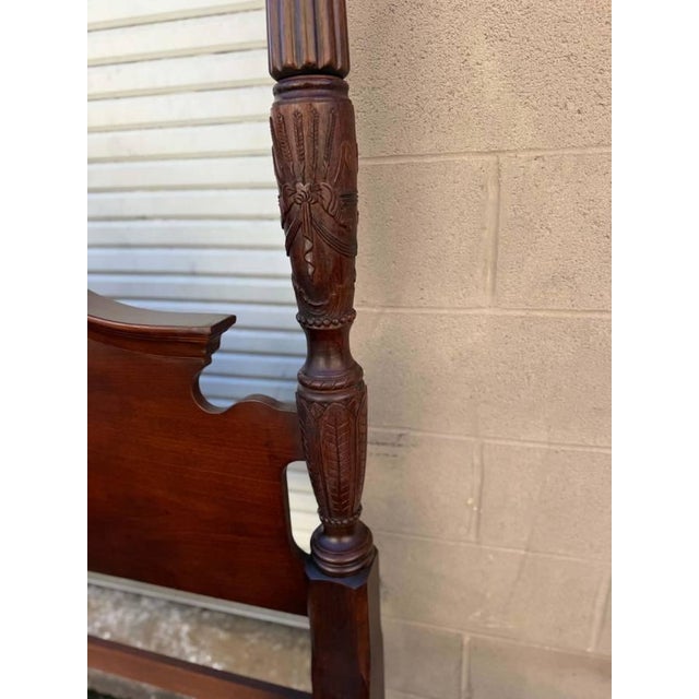 Vintage George Style Cherry Rice Carved Four Poster Cali King Bed Frame. For Sale - Image 4 of 16