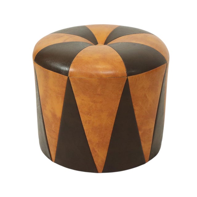 Vintage Round Pouf in Two-Tone Skai, 1960s For Sale - Image 12 of 12