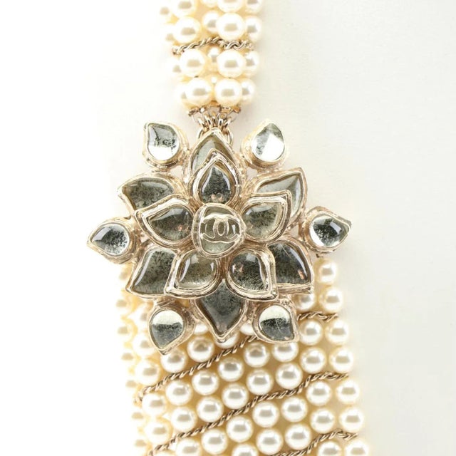 Contemporary 2012 Chanel Necklace Métiers d'Art Paris Gripoix Bombay Pearls Goossens Camellia Multistrand Floral For Sale - Image 3 of 11