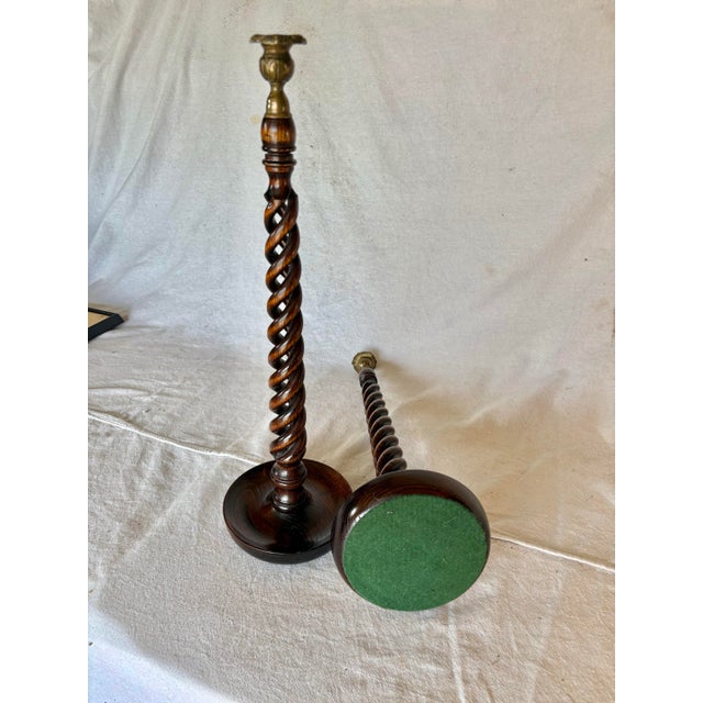 19th Century English Oak Open Barley Twist Candlesticks - A Pair For Sale - Image 12 of 12