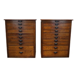 Vintage Dutch Oak Jewelers Drawer Cabinets, 1930s, Set of 2 For Sale