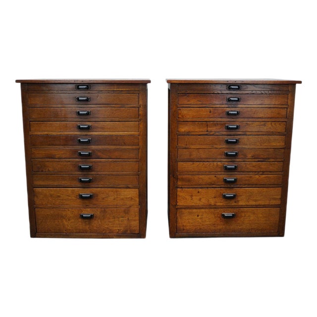 Vintage Dutch Oak Jewelers Drawer Cabinets, 1930s, Set of 2 For Sale