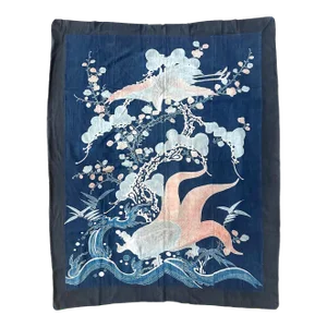 Antique Large Japanese Futon Cover Textile Art with Resist Yuzen Dye