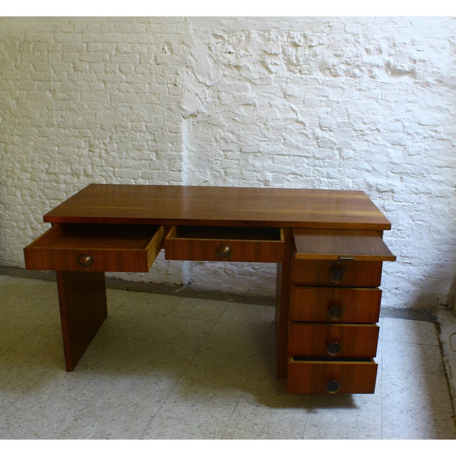 Small Art Deco Cubist Desk in Walnut Veneer, Belgium, 1930 For Sale - Image 9 of 16