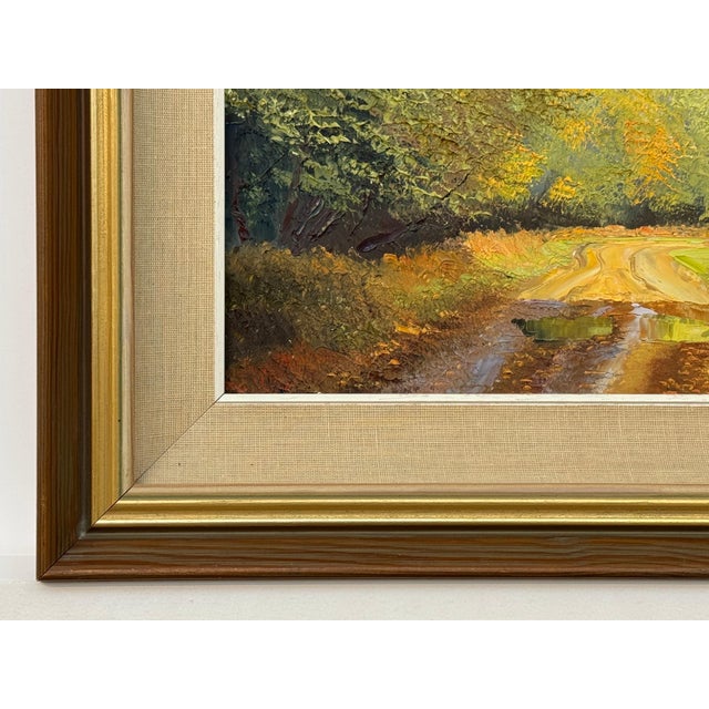 Sunlit Country Path, Lush Greenery, Autumn Tones, Serene Countryside Landscape 1991 For Sale - Image 16 of 18