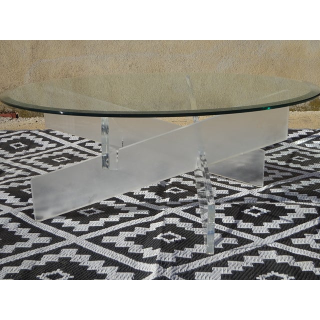 Glass Glass Coffee Table with Acrylic Glass Base For Sale - Image 7 of 12