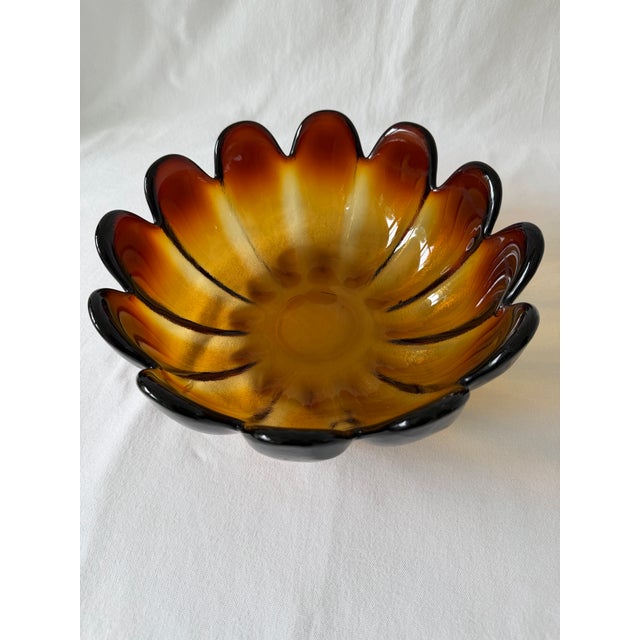 Mid 20th Century Amber Art Glass, Lotus Bowl by Indiana Glass For Sale - Image 6 of 11