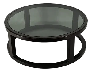 Large Vintage Italian Round Coffee Table in Wood and Fume Glass. 1970s