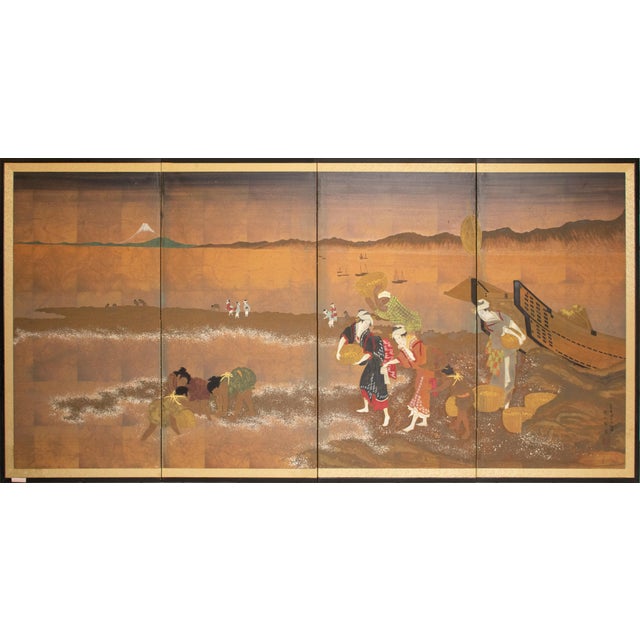 After Hokusai "View of Gathering Shellfish at Low Tie", Shōwa Era Japanese Byobu Screen For Sale - Image 12 of 12