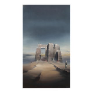 Surrealist Oil Painting – Monumental Landscape With Solitary Figure -Original by Robert Watson For Sale